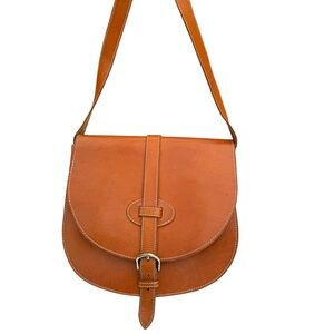 Vintage Leather Camel Messenger Bag Flap Shoulder Bag Large Crossbody